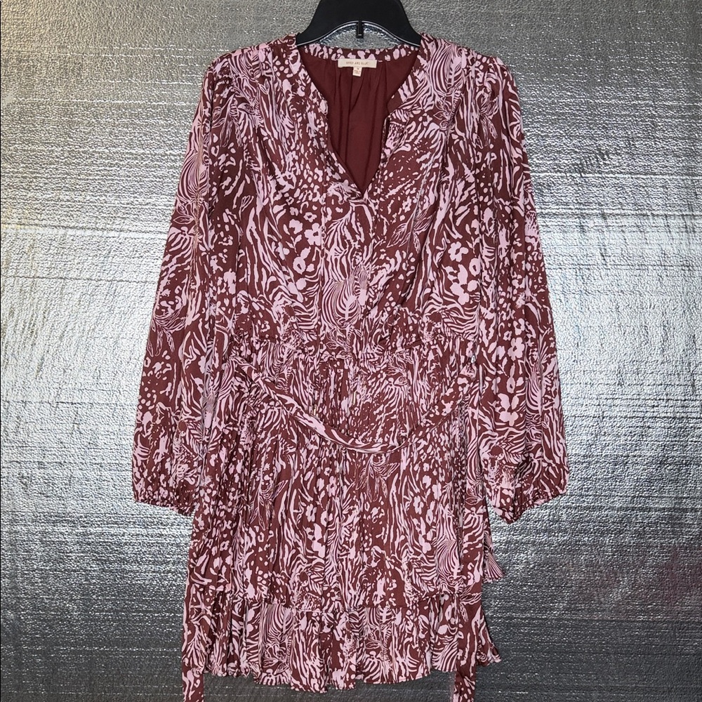 Skies Are Blue Maroon and Pink Patterned Dress